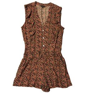 Lily Rose floral dark print button up romper size XS